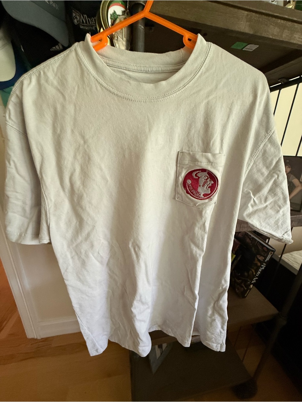 Nike White Short Sleeve Pocket Tee with Red Patch Logo